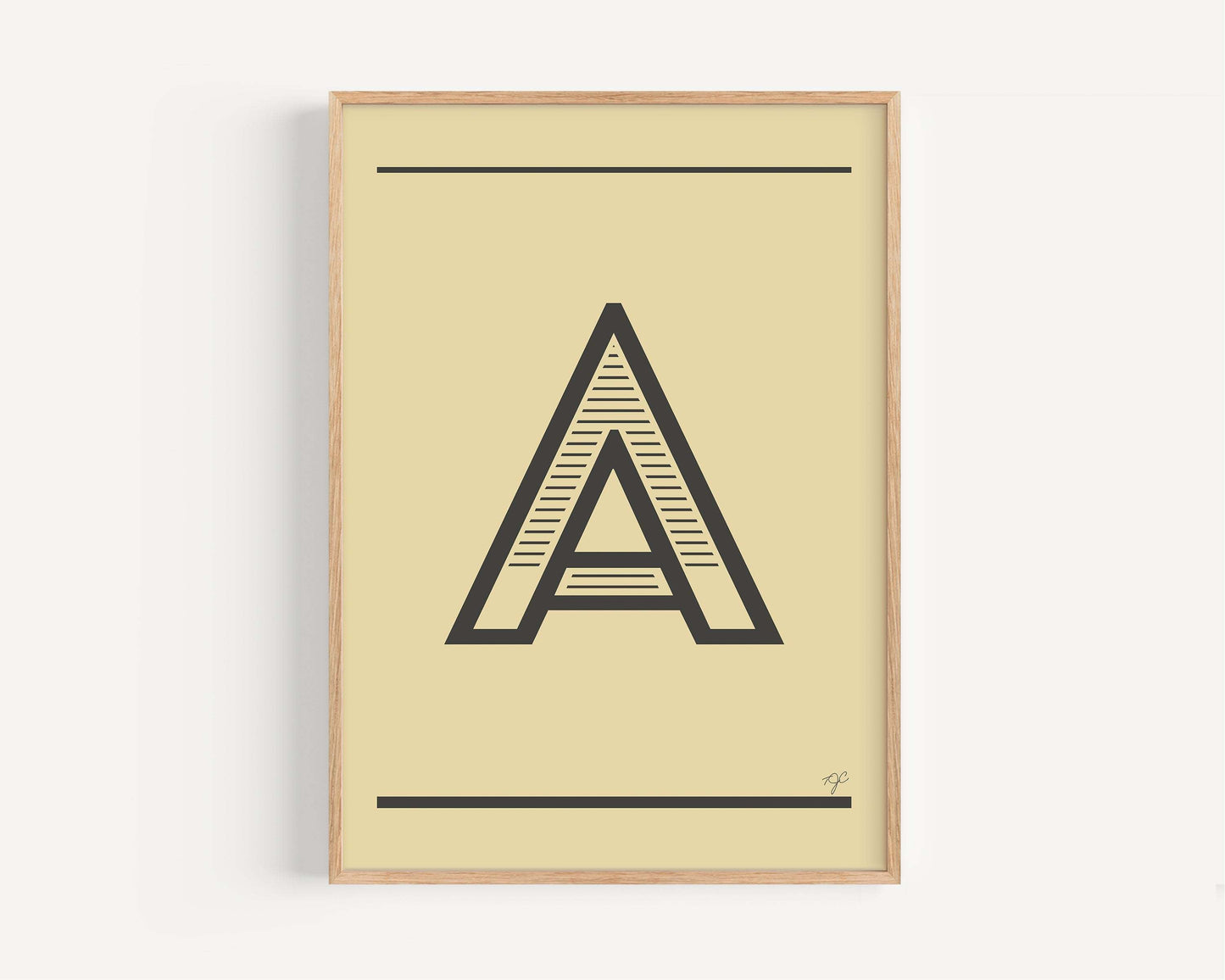 Alphabet Print Collection featuring the letter A on matte fine art paper, perfect for personalized wall art.