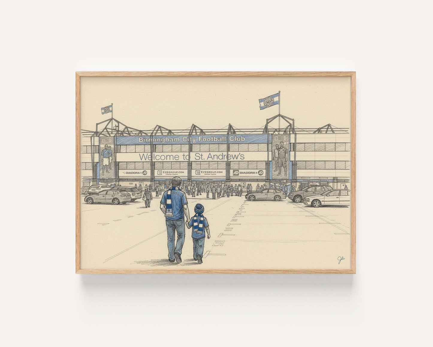 Forever True Forever Blue Birmingham City Football Club St Andrew’s stadium print with father and child in blue fans celebrating