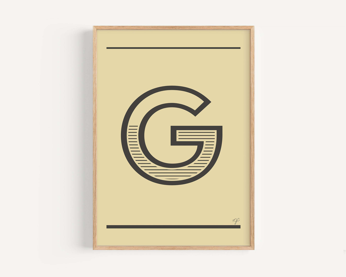 Alphabet print of letter G on matte fine art paper, colorful and stylish wall art for personalized home decor