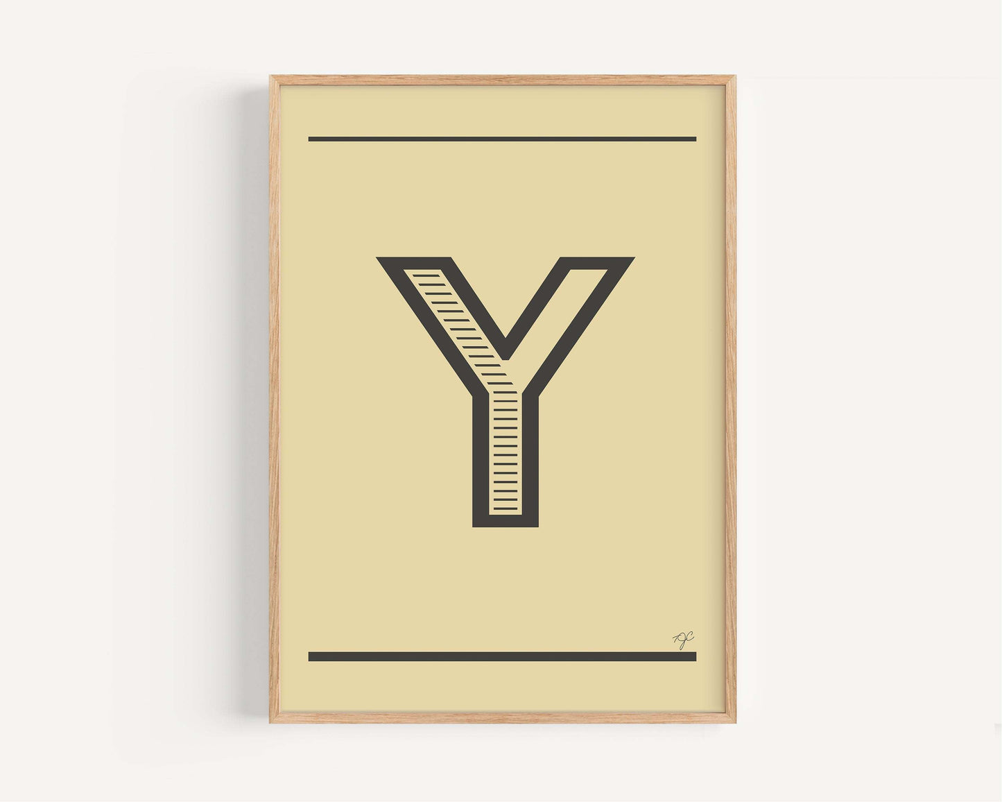 Stylish "Y" alphabet print on matte fine art paper, part of a colorful alphabet print collection for personalized wall art