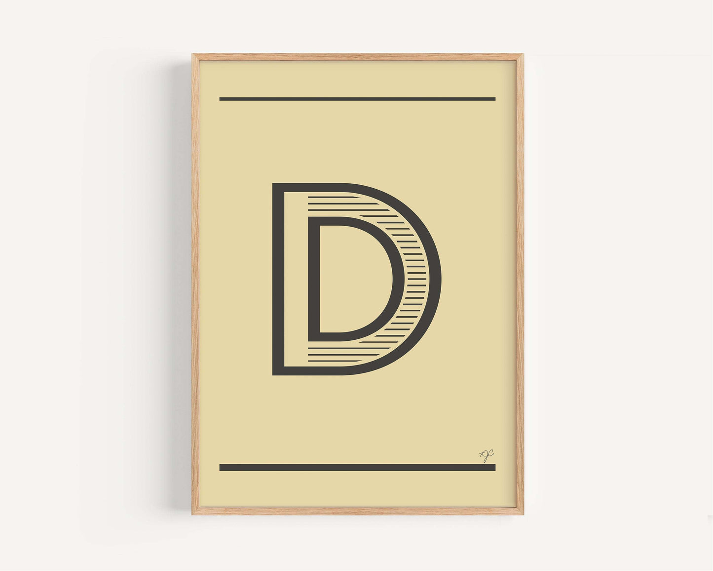 D letter from Alphabet Print Collection on matte fine art paper, colorful and decorative wall art for names and initials.