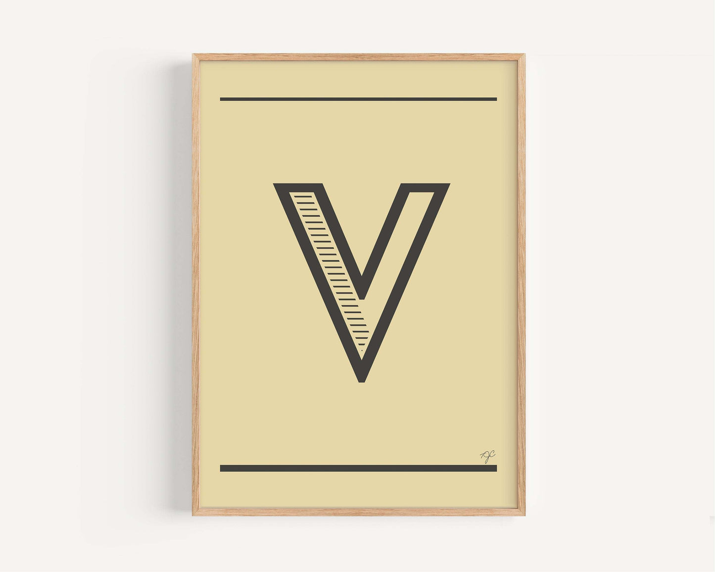 Alphabet print letter V on matte fine art paper, colorful wall art for names and initials