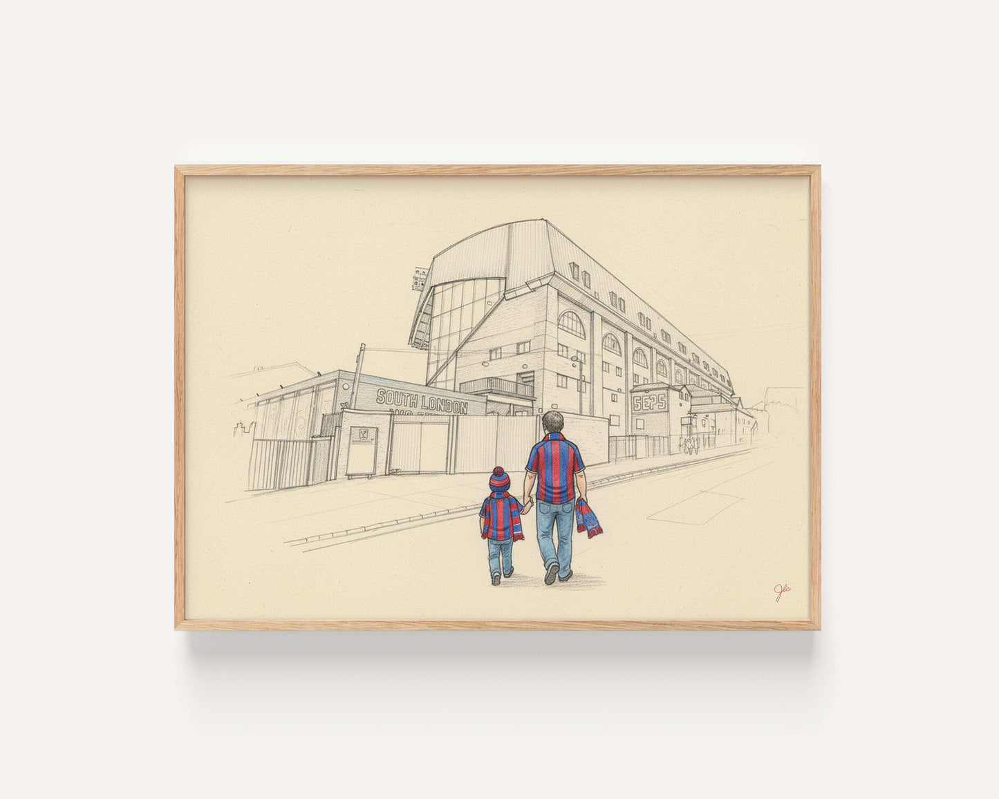 Illustrated Crystal Palace Selhurst Park stadium print celebrating Pride of South London football spirit