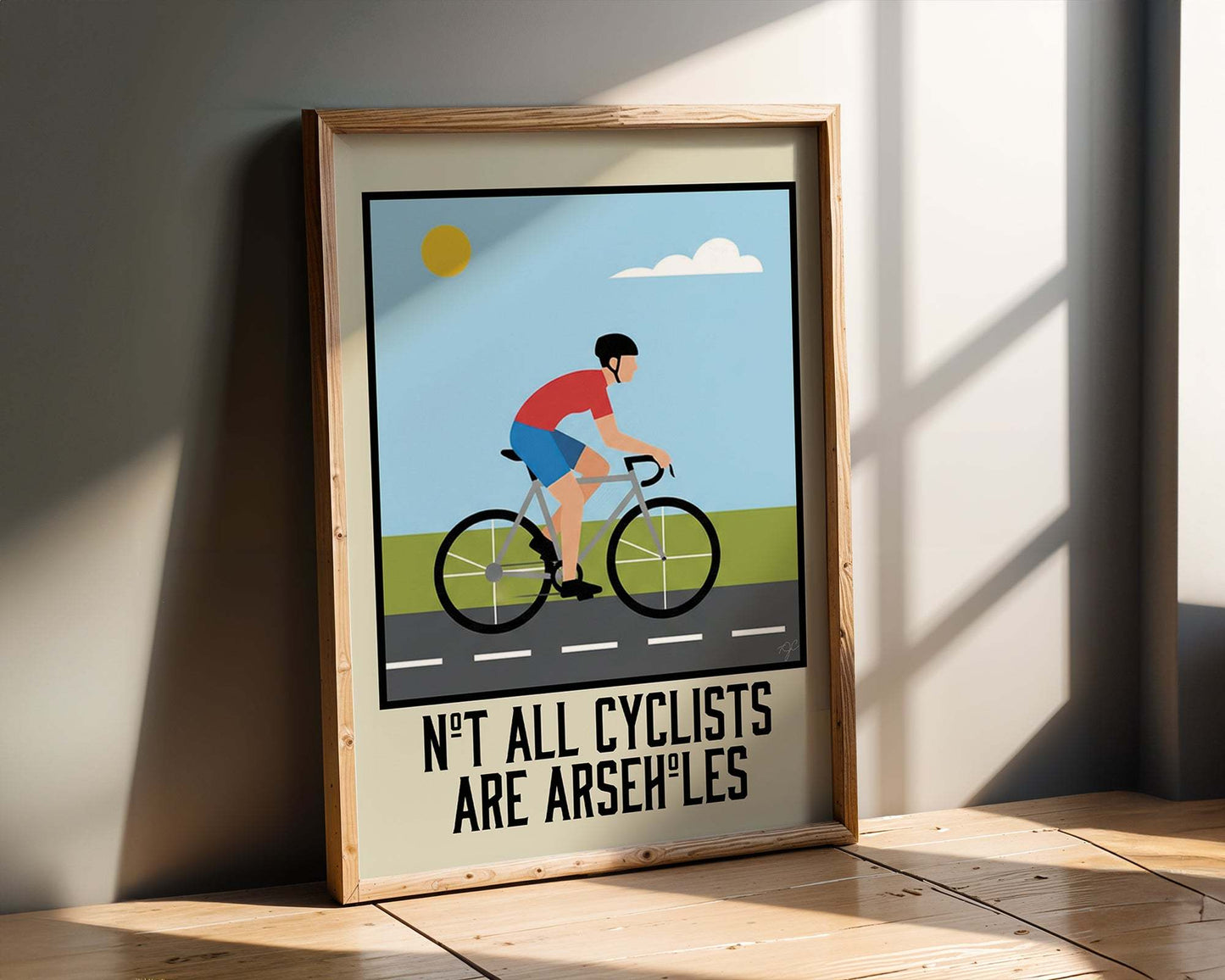 Not all cyclists are arseholes funny wall art print with colorful cycling theme
