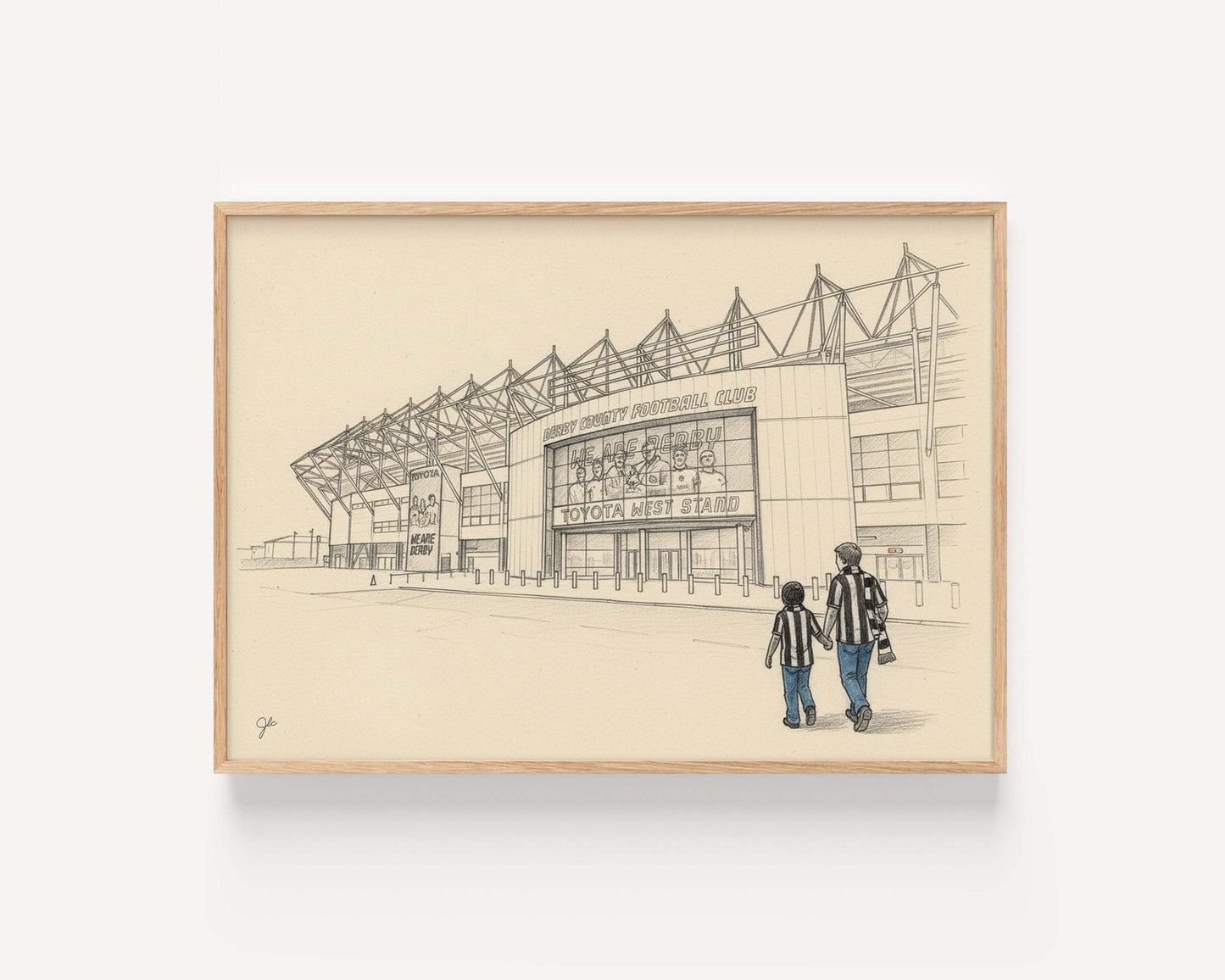 Derby County Football Club Pride of Derby print showing Pride Park stadium and fans in Rams colors