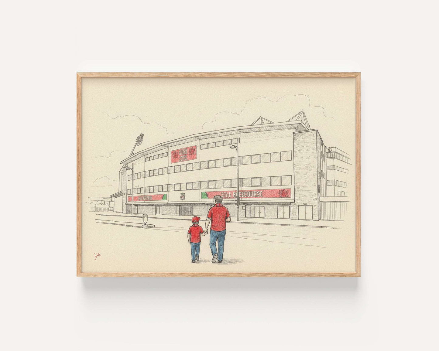 The Rise of the Red Dragons AFC Wrexham Football Club Racecourse Ground print with father and child fans