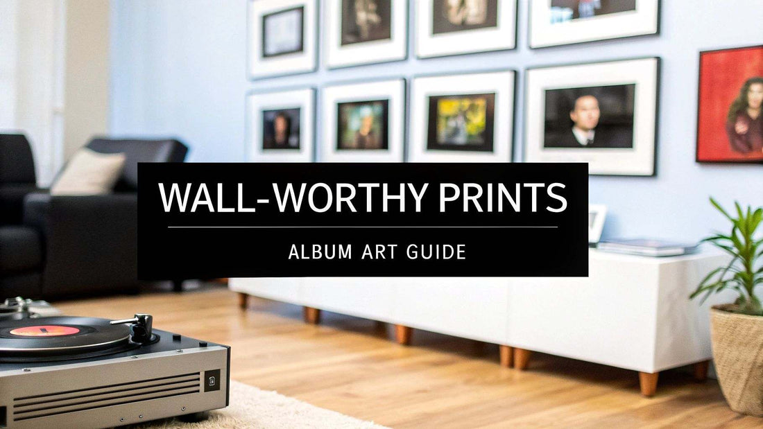 Colorful album artwork prints displayed on a wall for home decor inspiration