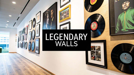 Stylish album cover frames enhancing wall decor with legendary appeal