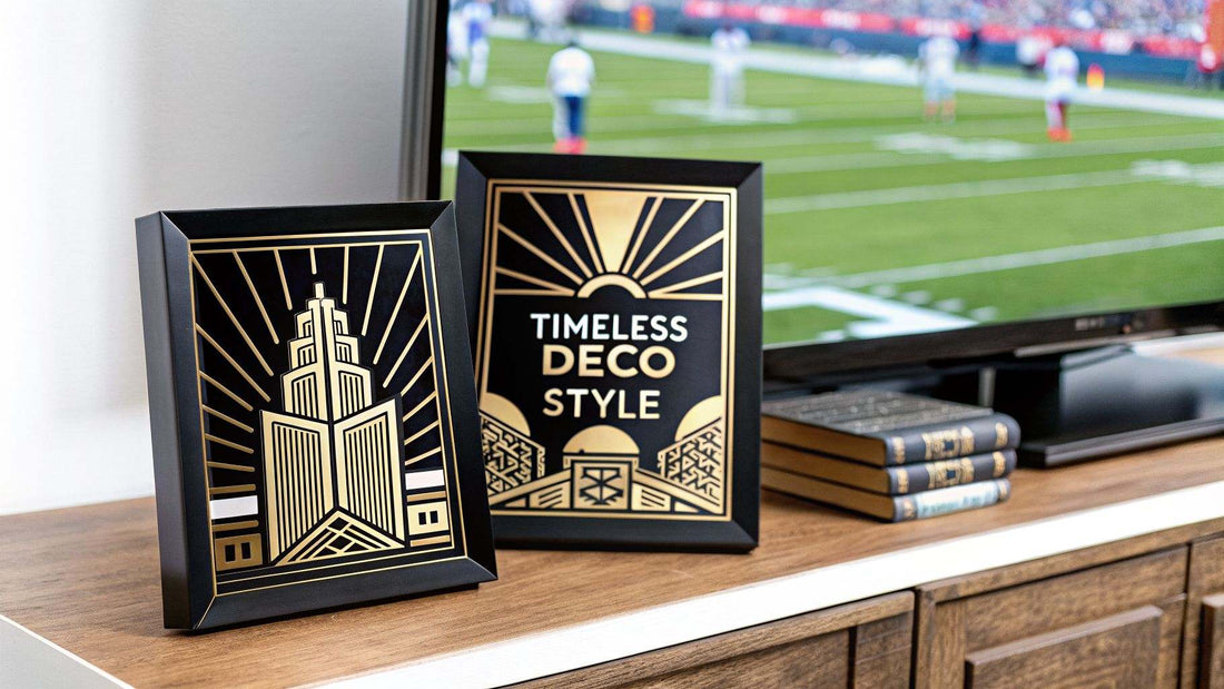 Art Deco photo frames showcasing wall decor with stylish swagger