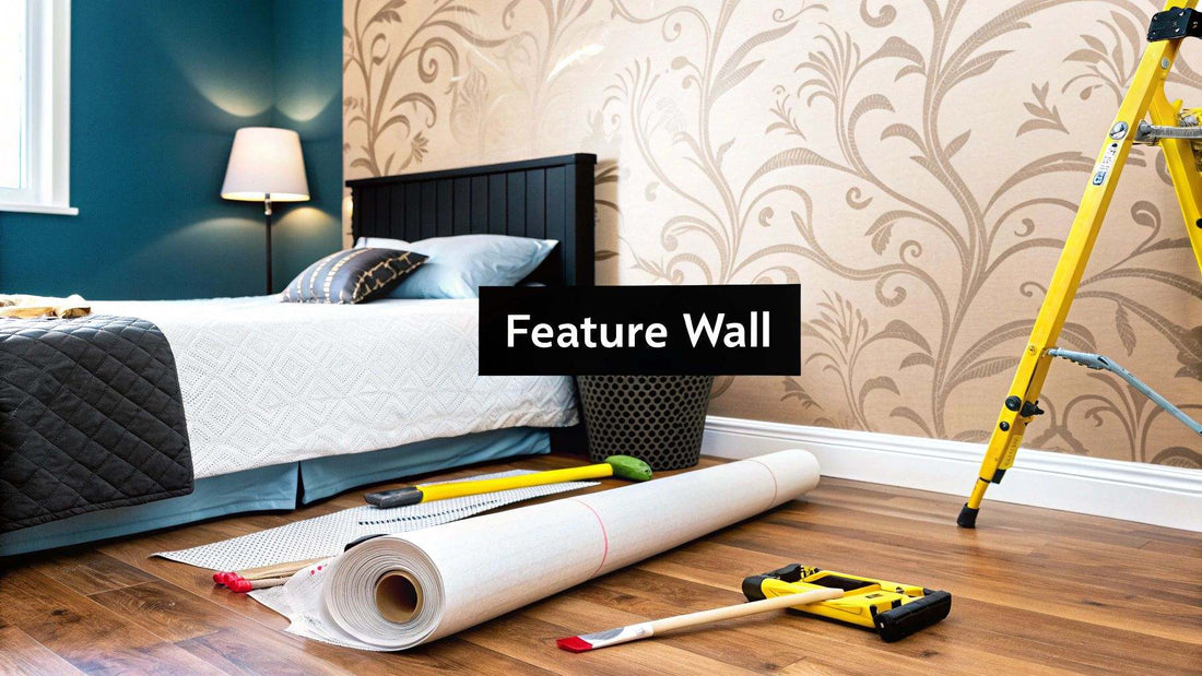 Stylish bedroom with a wallpaper feature wall showcasing Your Ultimate Guide to a Bedroom Wallpaper Feature Wall