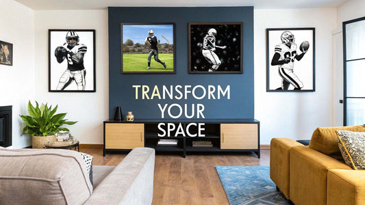 Black and white wall art transforming modern living room space