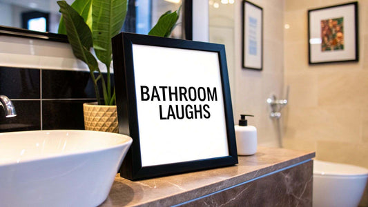 Humorous bathroom wall prints adding personality to bathroom decor