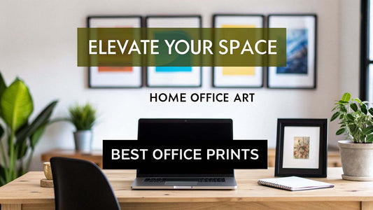 Colorful home office wall decorations brightening a boring workspace