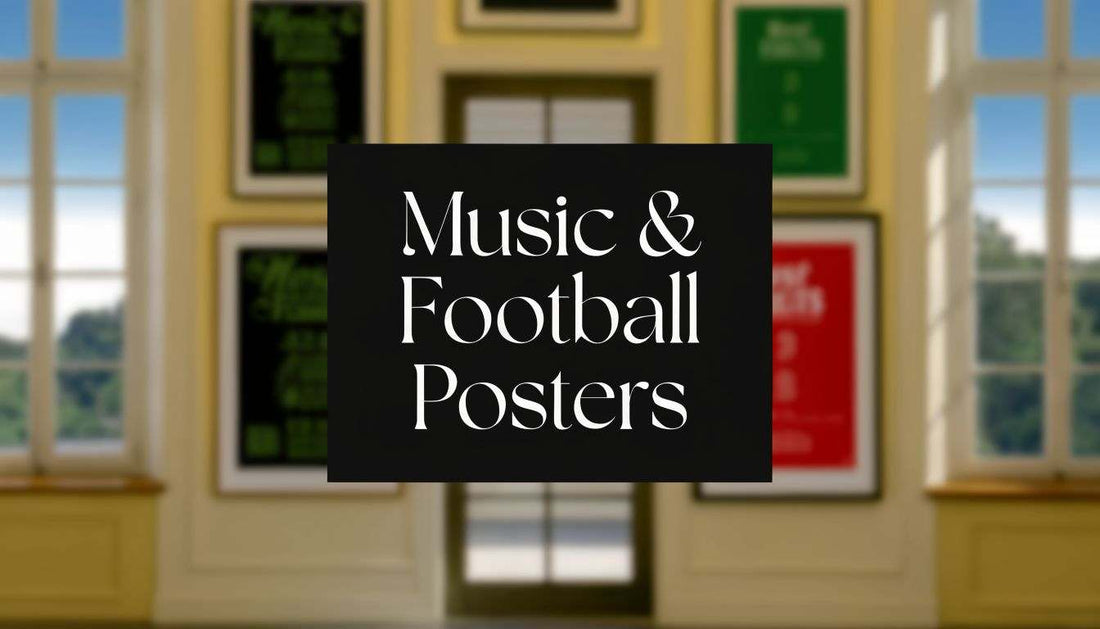 Posters: A Guide for Music & Football Legends book cover with vibrant music and football-themed illustrations