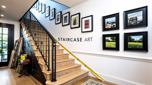 Modern staircase with creative wall art transforming the climb into a legendary lineup