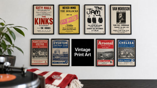 Vintage Print Art: Style for Music & Football Fans
