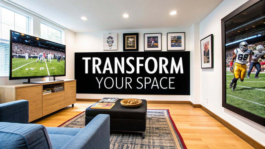 Colorful and creative wall art decorating a modern living room to banish boring walls for good