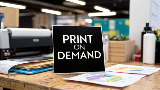 Illustration explaining what print on demand is and how it works simply