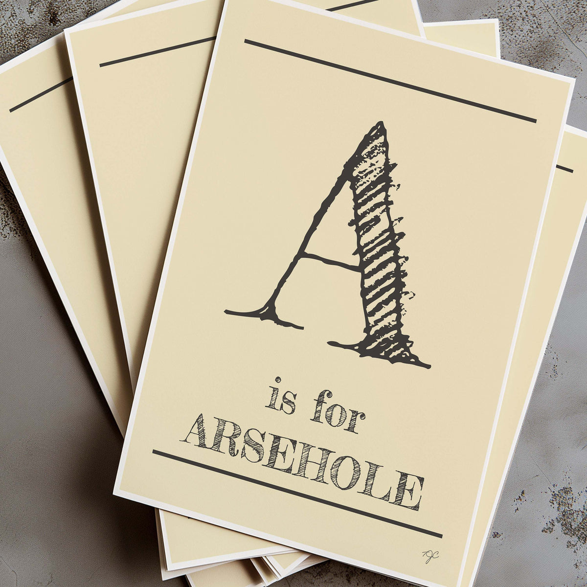 Inappropriate Alphabet prints wholesale collection displayed on wall