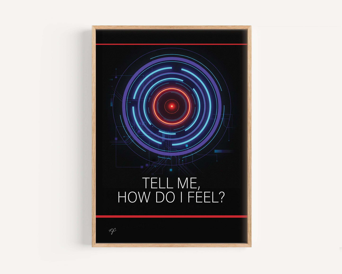 Blue Monday inspired print with glowing neon circles and red-blue palette on black background referencing Bolton Wanderers Football Club style