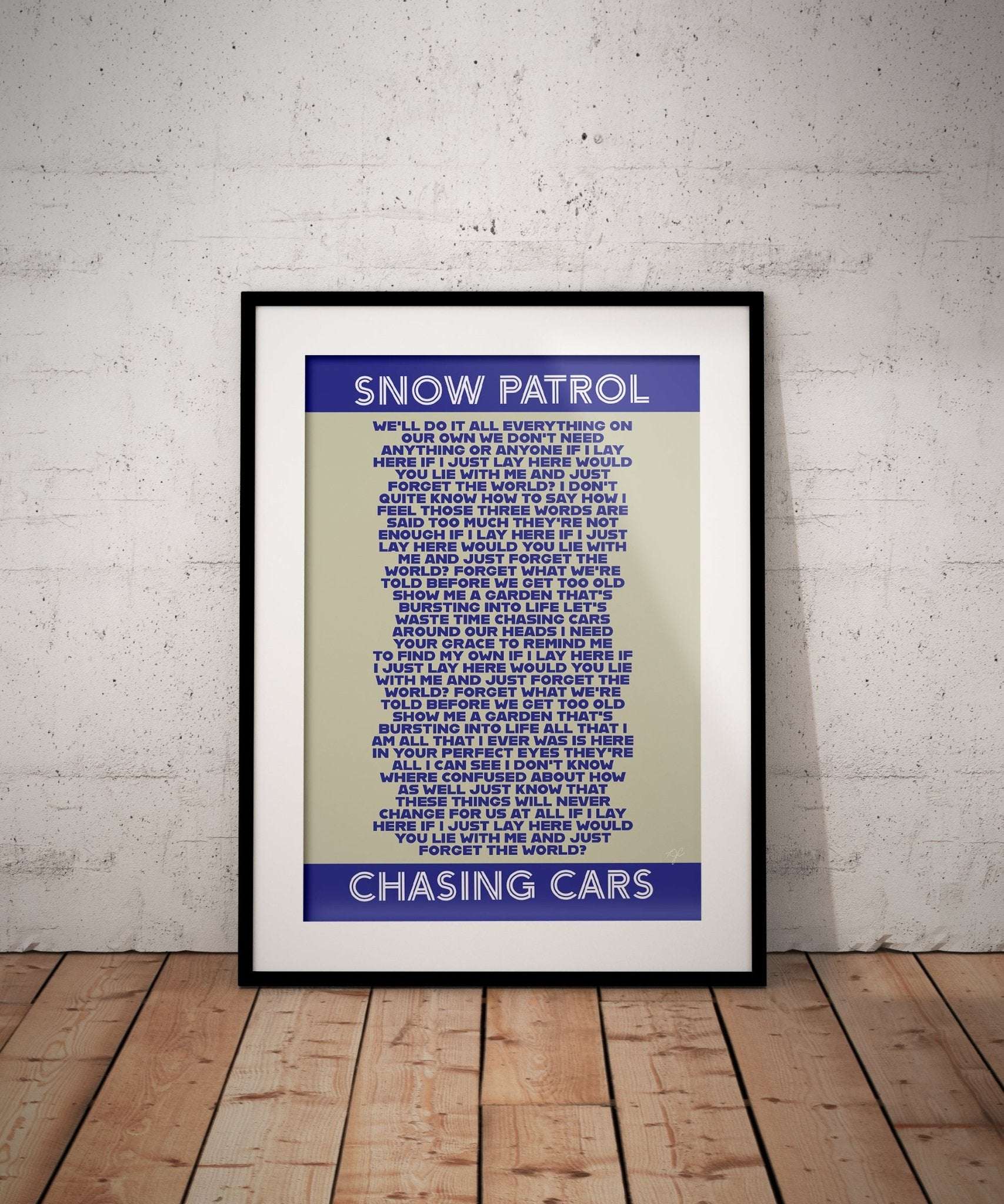 Chasing Cars Snow Patrol lyrics print - Striped Circle