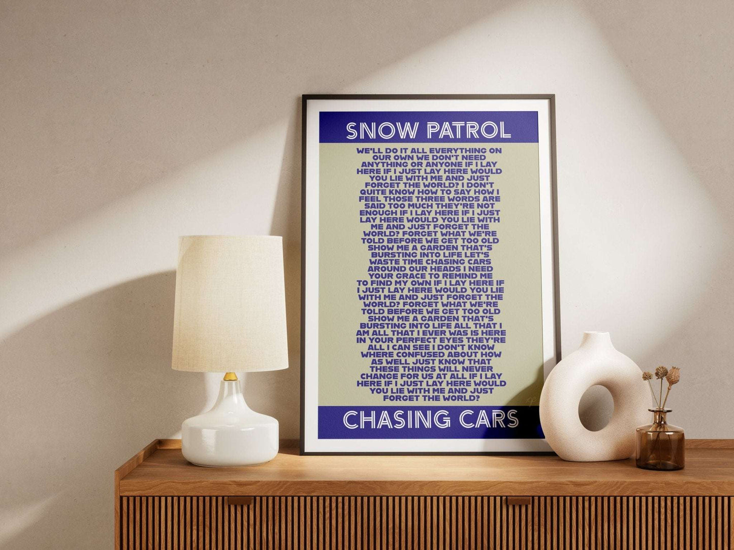 Chasing Cars Snow Patrol lyrics print - Striped Circle