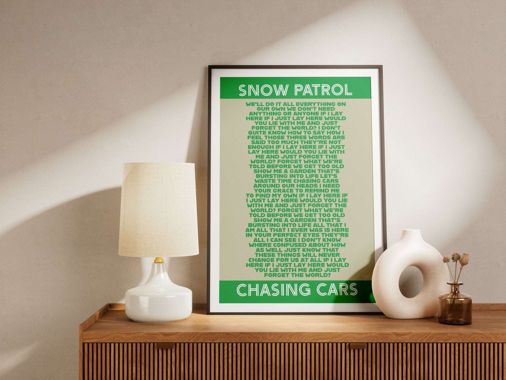 Chasing Cars Snow Patrol lyrics print - Striped Circle