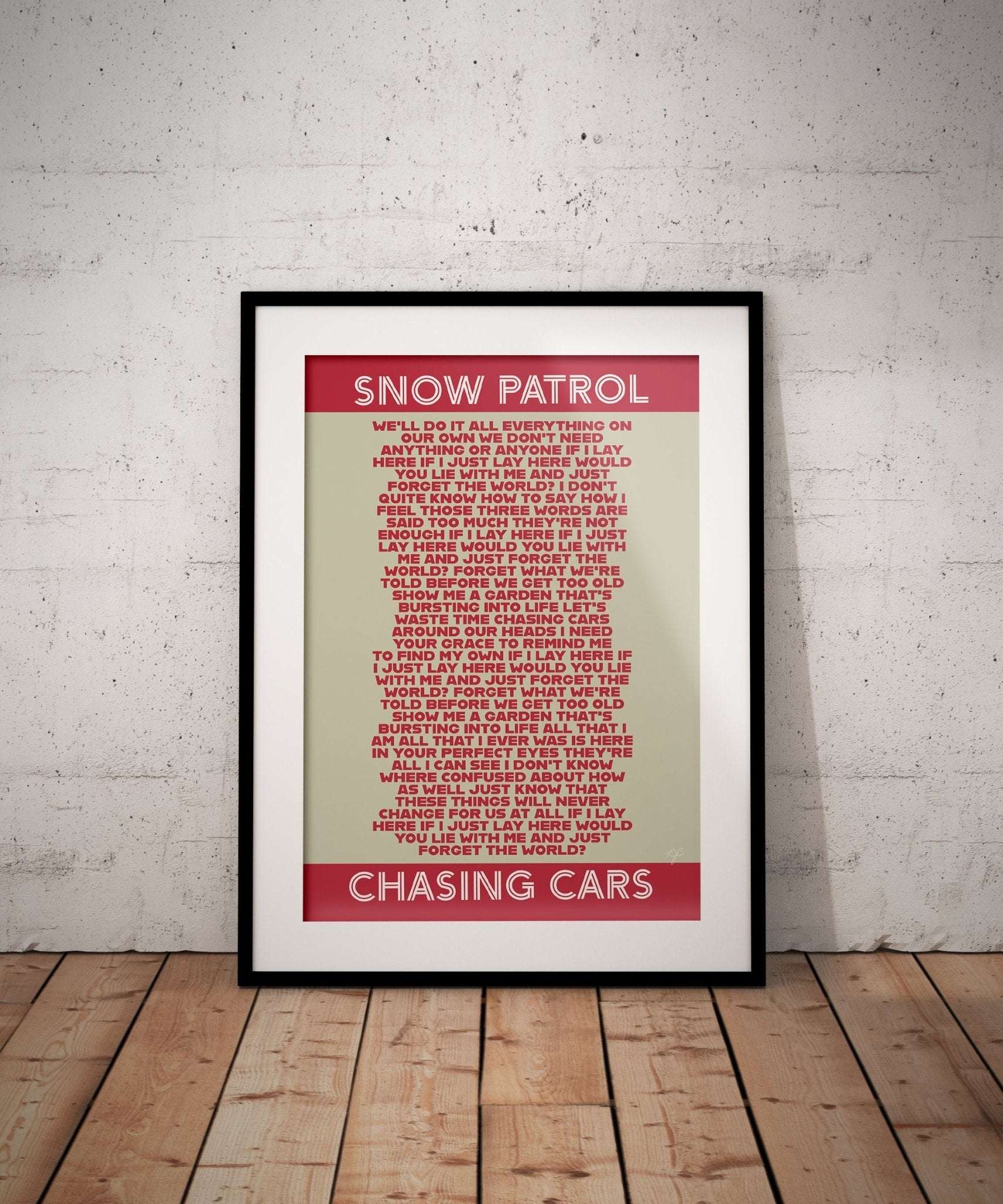 Chasing Cars Snow Patrol lyrics print - Striped Circle