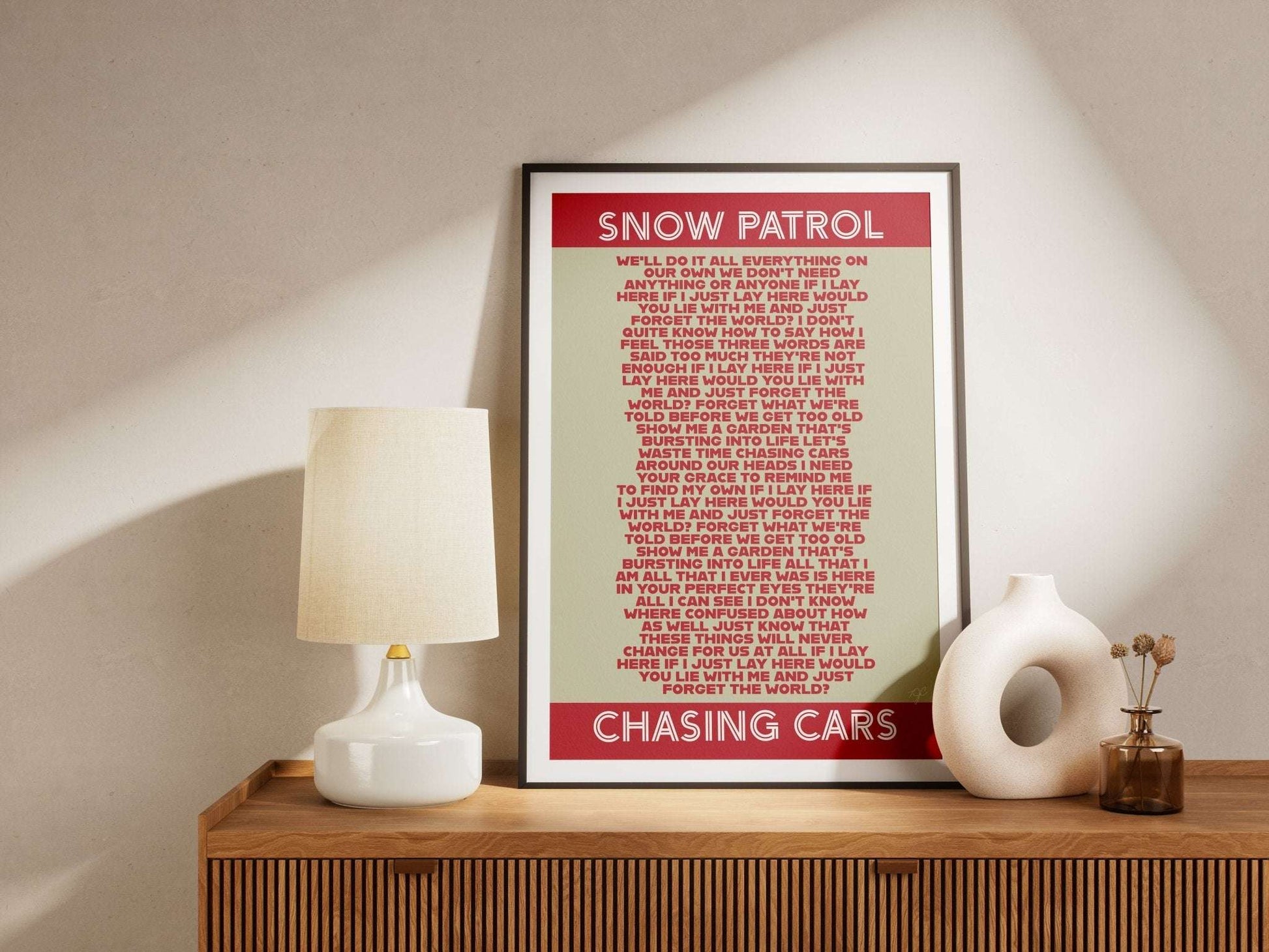 Chasing Cars Snow Patrol lyrics print - Striped Circle