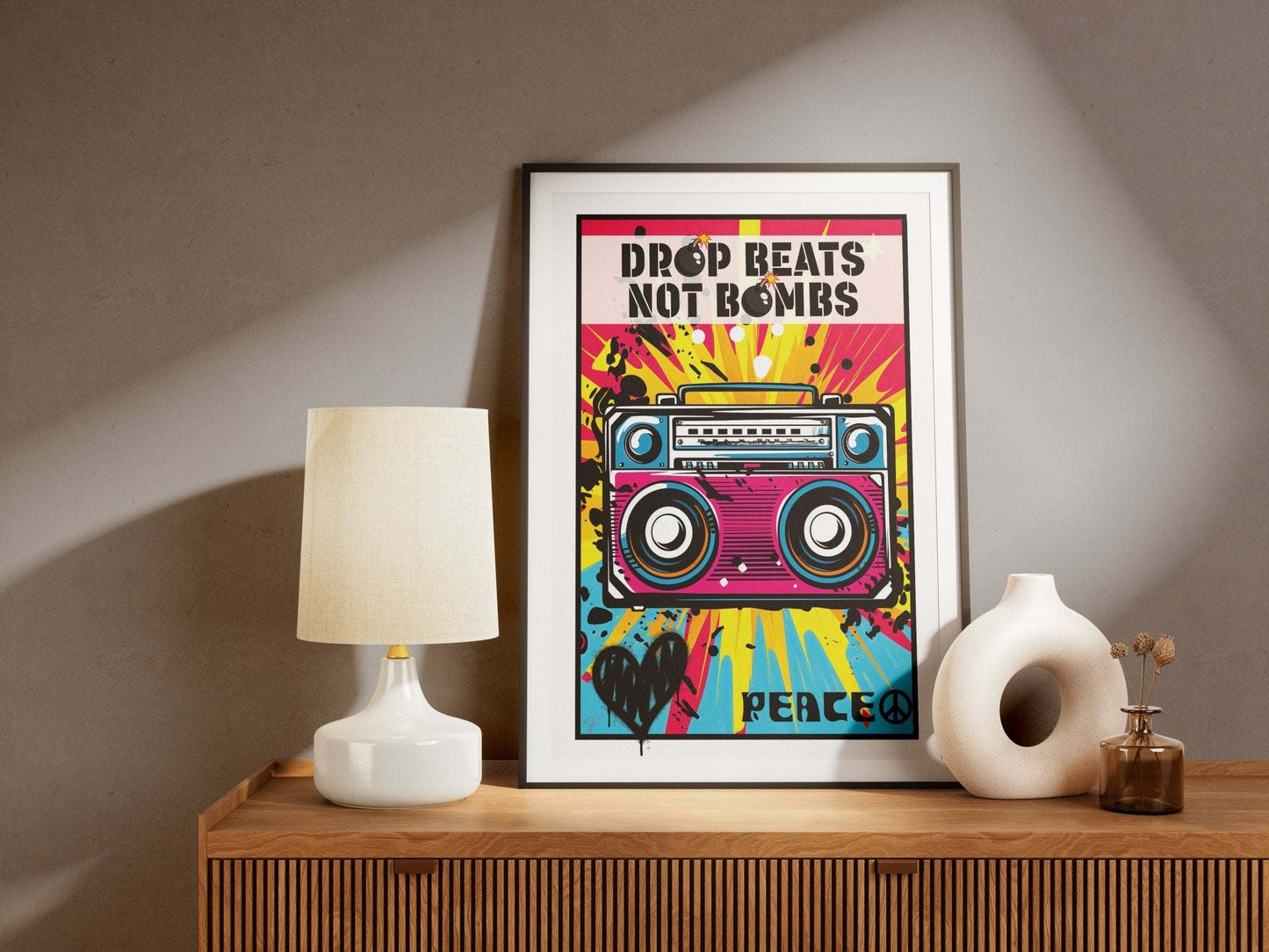 Drop Beats Not Bombs print - Striped Circle