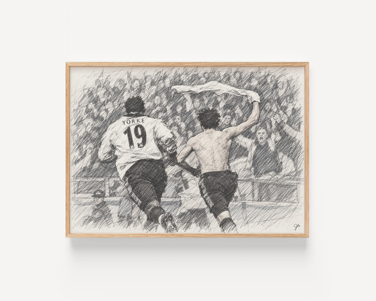 "Shirt Off at Villa Park" Football Moment Pencil Sketch Print | UK