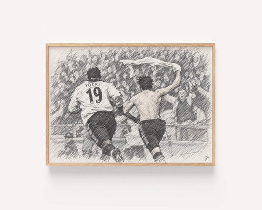 "Shirt Off at Villa Park" Football Moment Pencil Sketch Print | UK