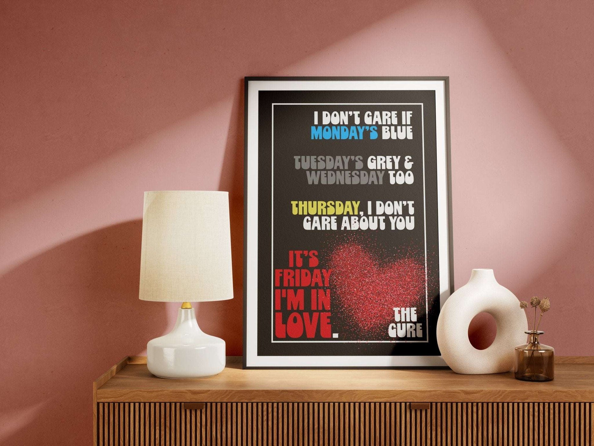 Friday I'm in Love The Cure lyrics print - Striped Circle