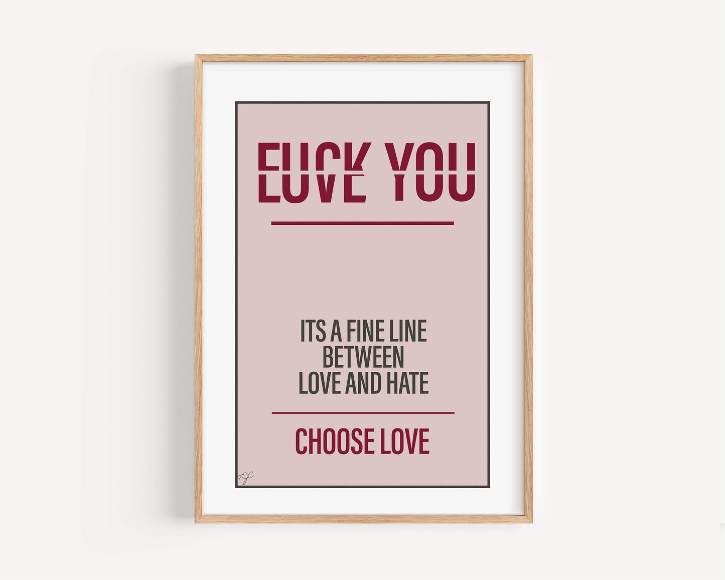 Love & Hate wall art print with colorful witty design for home or office decor