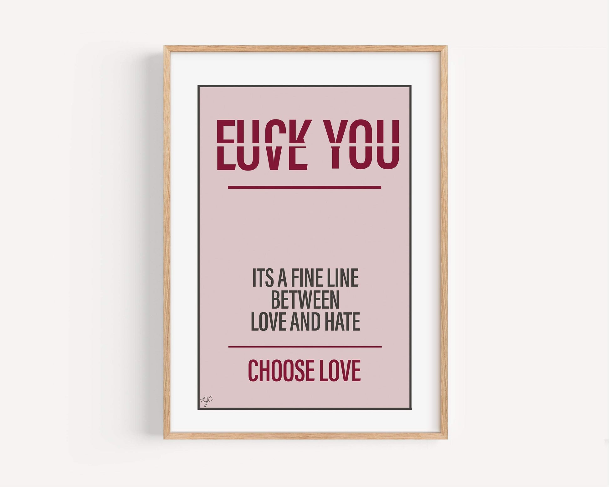Love & Hate wall art print with colorful witty design for home or office decor