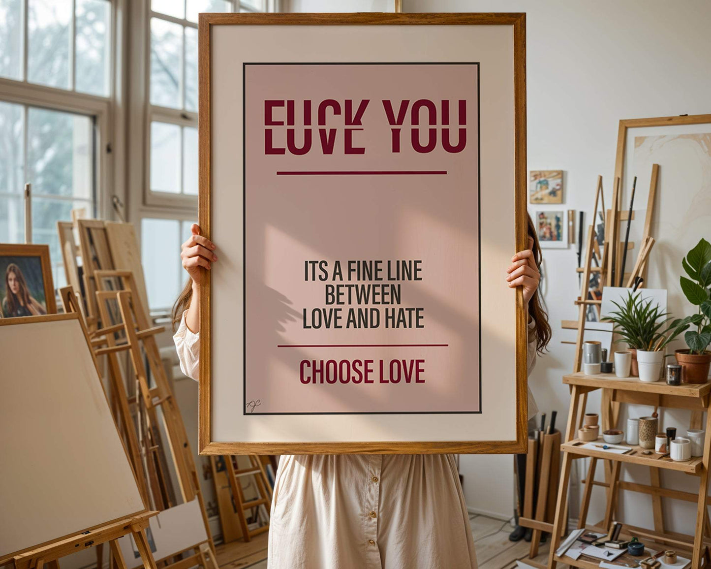 Love & Hate wall art print with witty, colorful design for home or office decoration