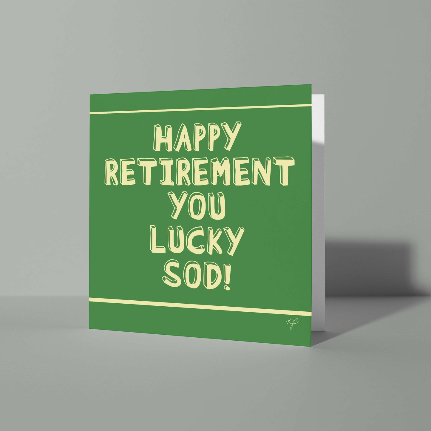 Lucky Sod retirement card with striped circle design and blank inside for personalization