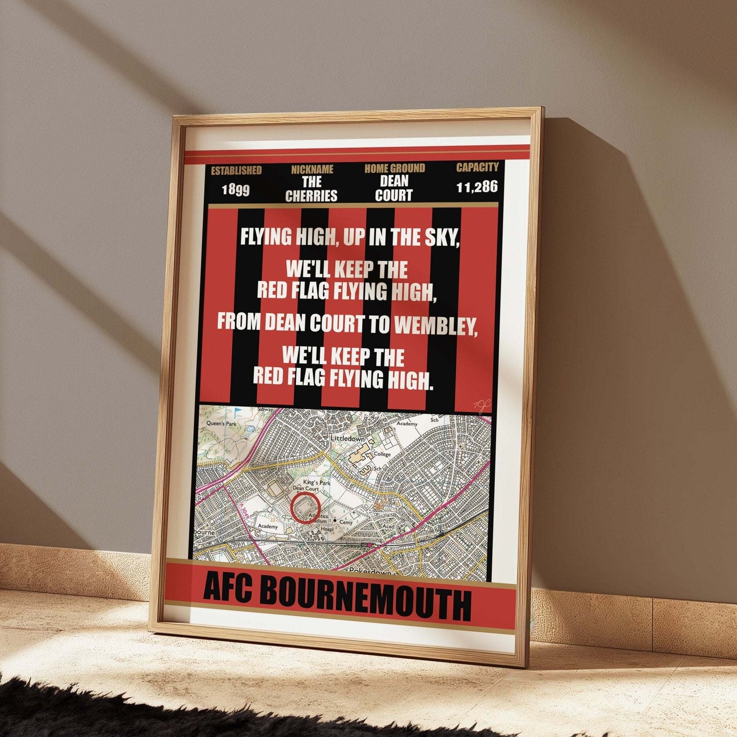 AFC Bournemouth Dean Court stadium print - Striped CircleA5 (148mm x 210mm)