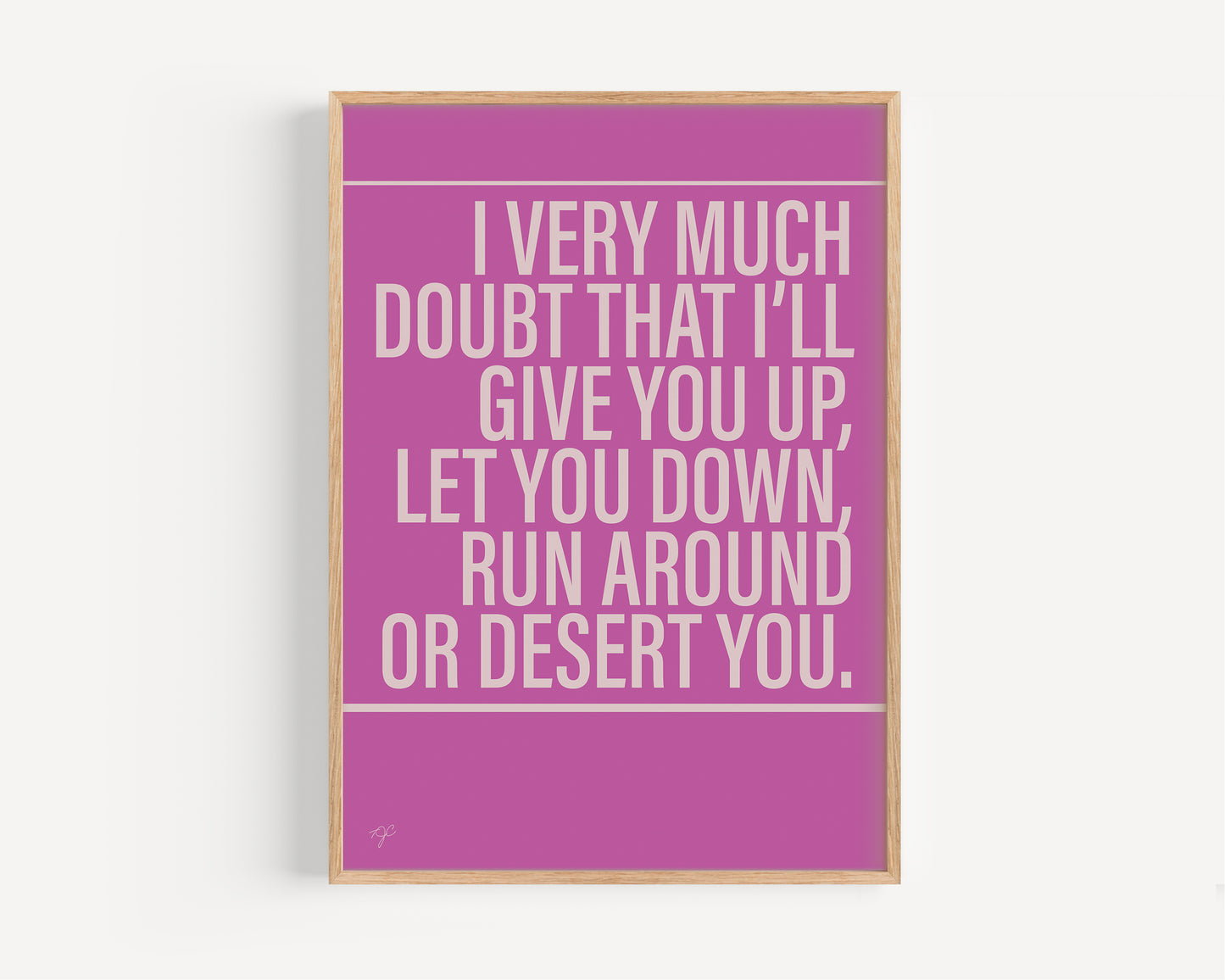 Never Gonna Give You Up Alternative Lyrics Music Print │ Song Lyric Wall Art UK