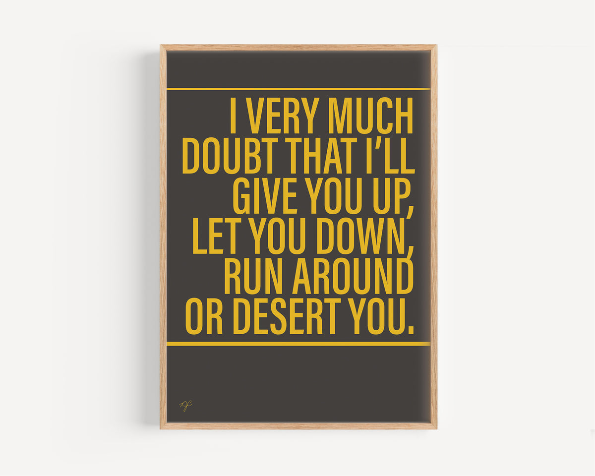 Never Gonna Give You Up Alternative Lyrics Music Print │ Song Lyric Wall Art UK