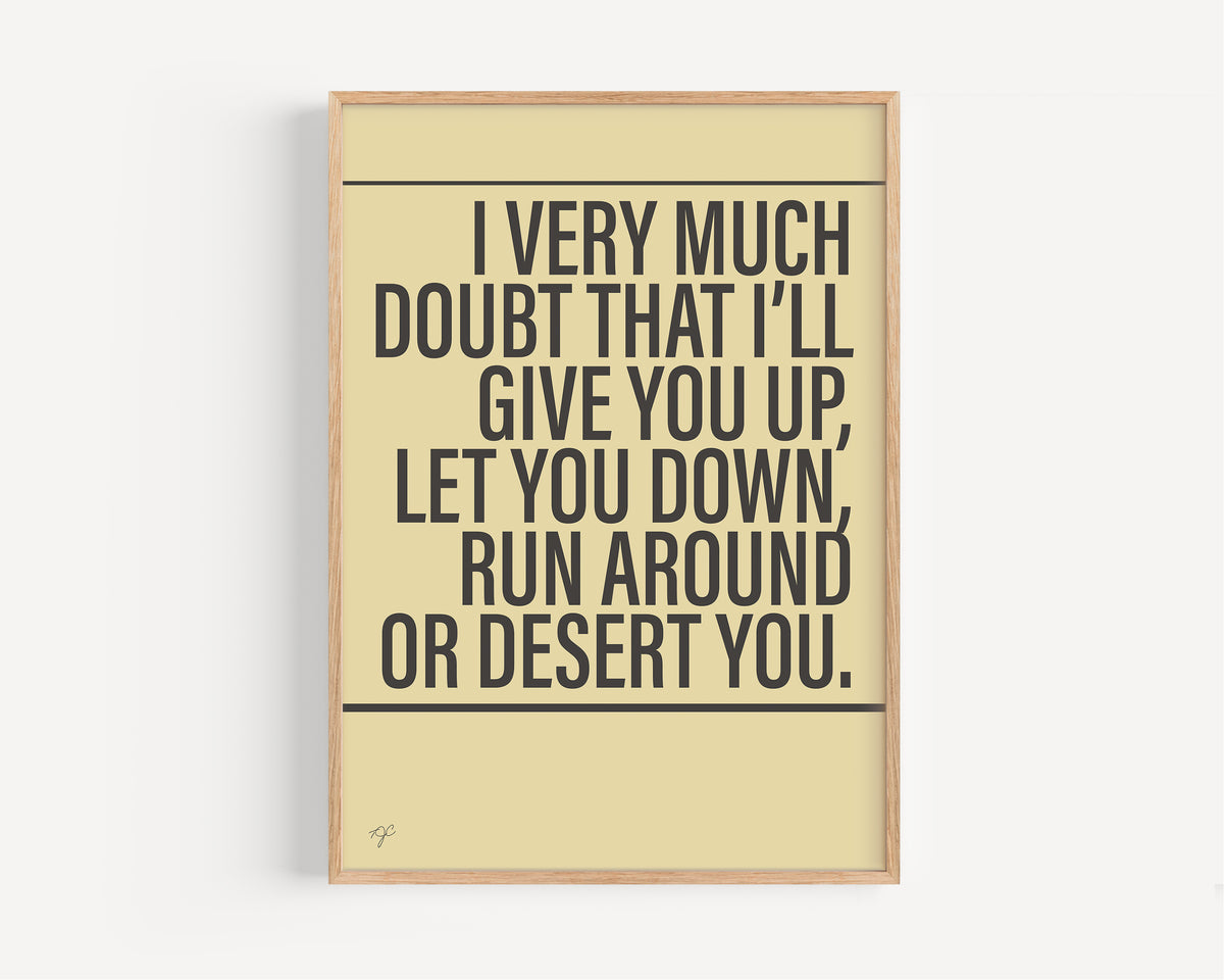 Never Gonna Give You Up Alternative Lyrics Music Print │ Song Lyric Wall Art UK
