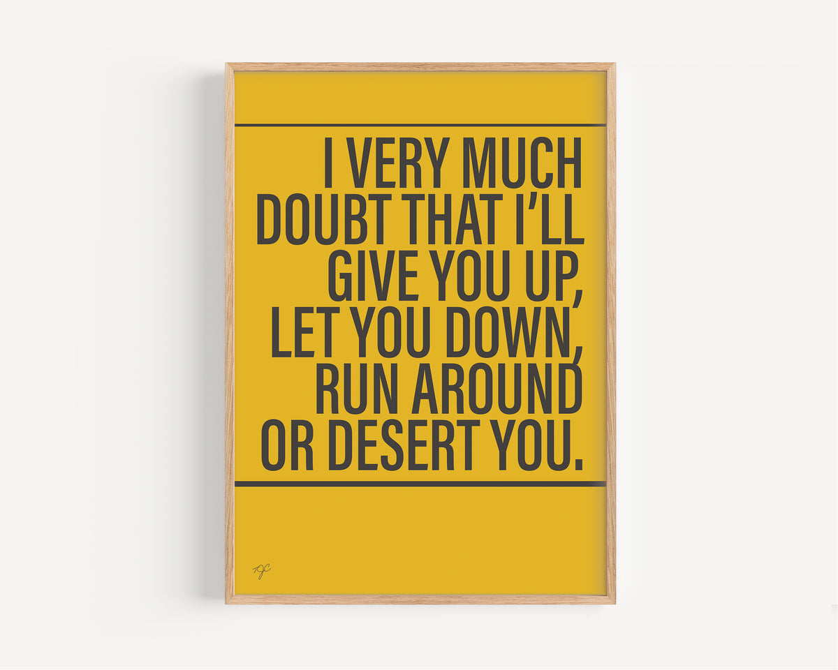 Never Gonna Give You Up Alternative Lyrics Music Print │ Song Lyric Wall Art UK