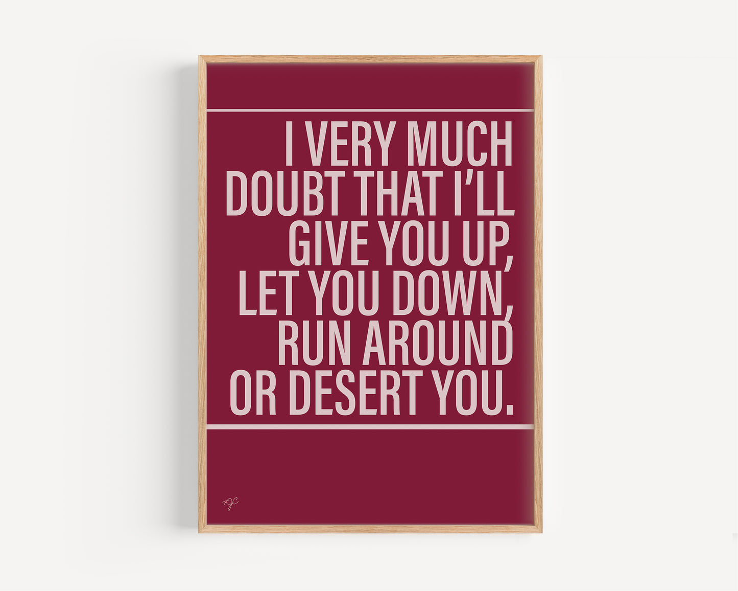 Never Gonna Give You Up Alternative Lyrics Music Print │ Song Lyric Wall Art UK