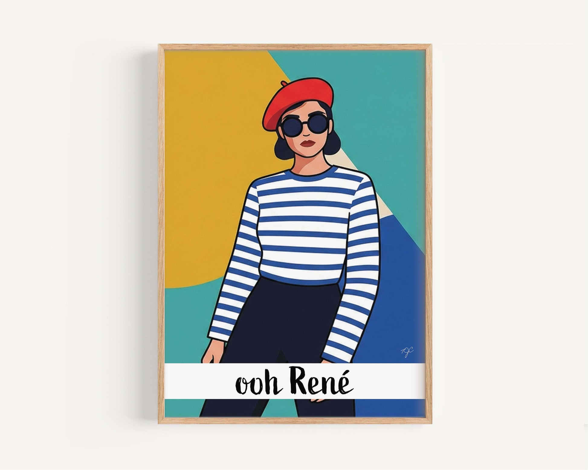 Colorful witty Ooh Rene wall art print for home or office decor