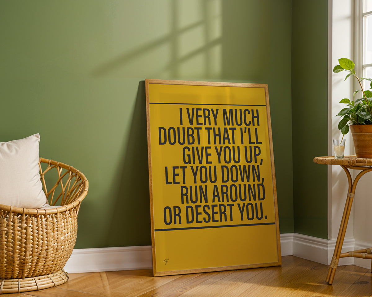 Never Gonna Give You Up Alternative Lyrics Music Print │ Song Lyric Wall Art UK