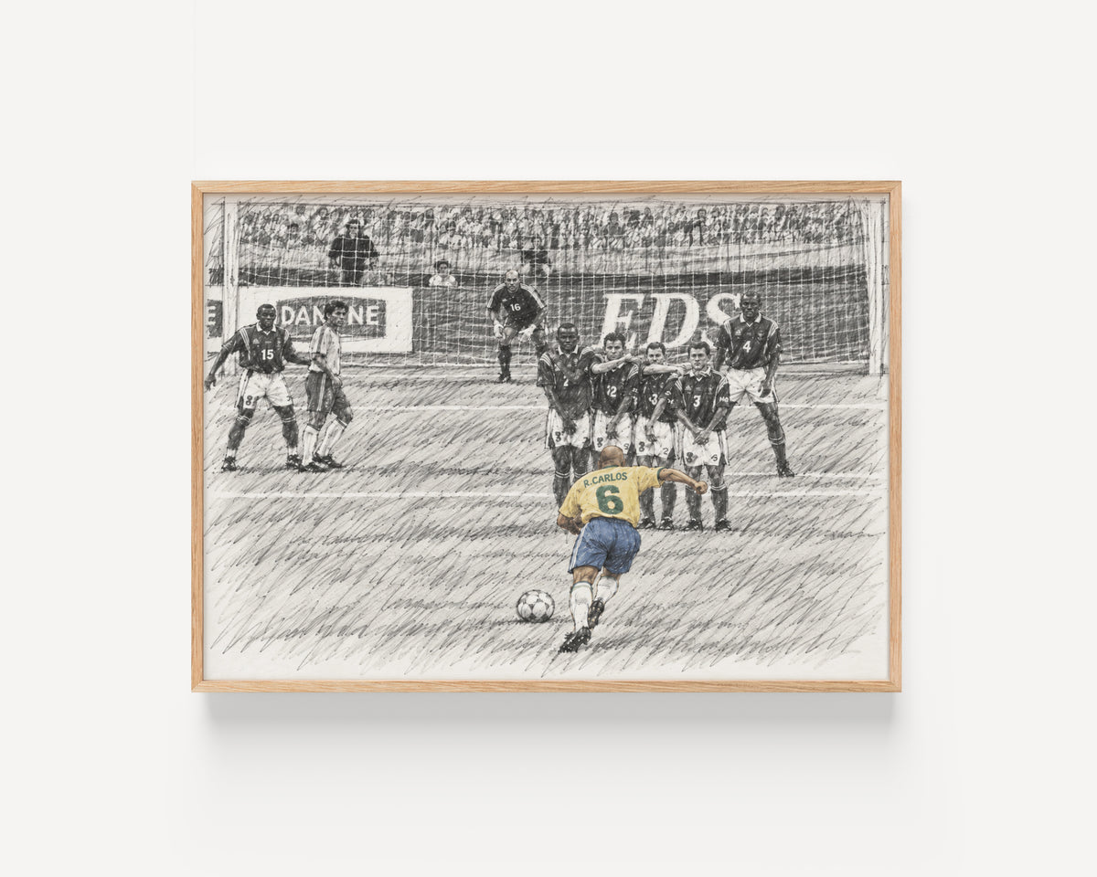"The Impossible Free Kick" Football Moment Pencil Sketch Print | UK