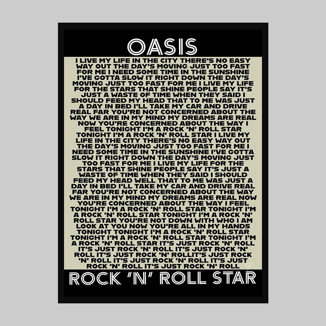 Rock 'N' Roll Star Oasis lyrics print - Striped Circle