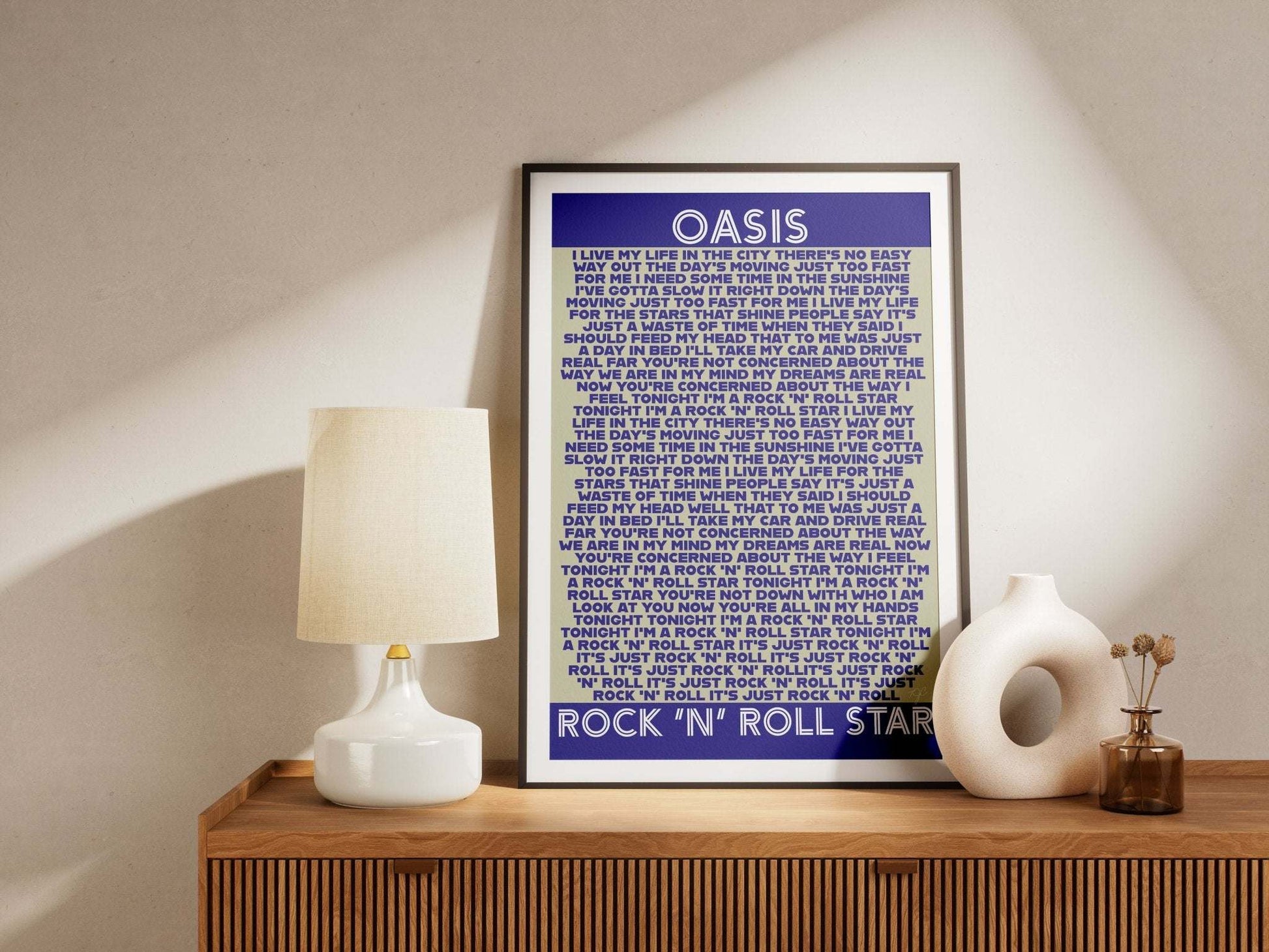 Rock 'N' Roll Star Oasis lyrics print - Striped Circle