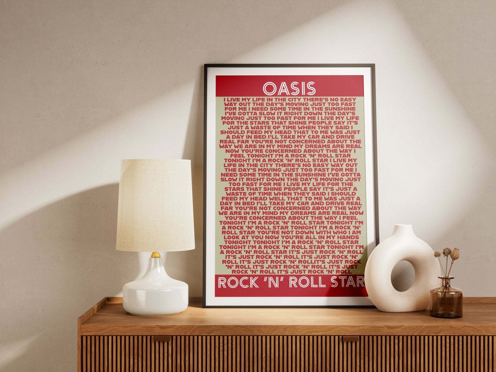 Rock 'N' Roll Star Oasis lyrics print - Striped Circle