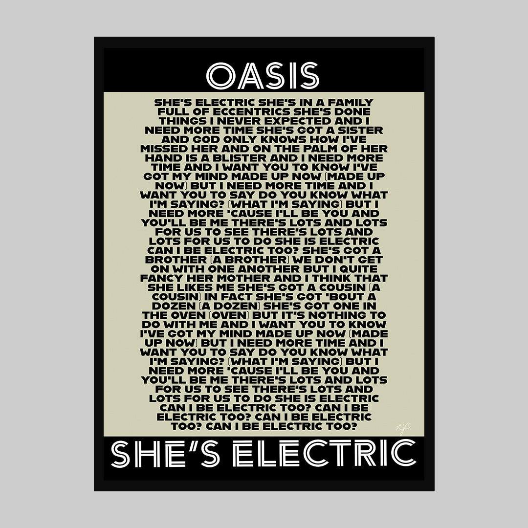 Shes Electric Oasis lyrics print - Striped Circle